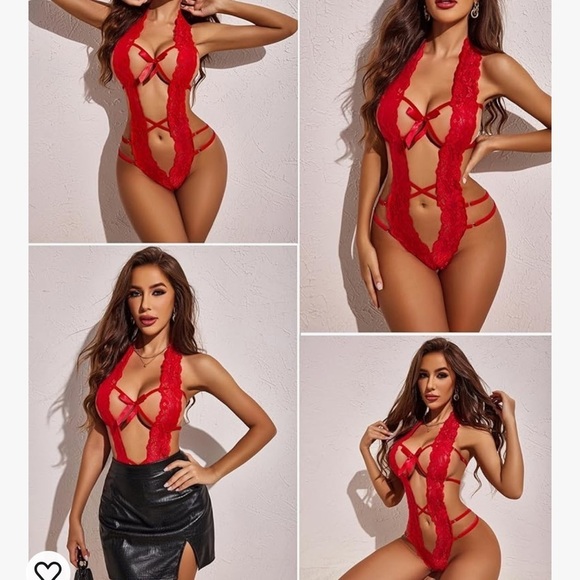 NWT Avidlove Women Deep V Halter Lingerie Teddy One Piece Lace Babydoll Bodysuit - Picture 3 of 7